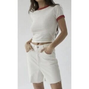 BDG Urban Outfitters Womens 90’s Long Inseam White Shorts Raw Hem Sz‎ 24” NEW